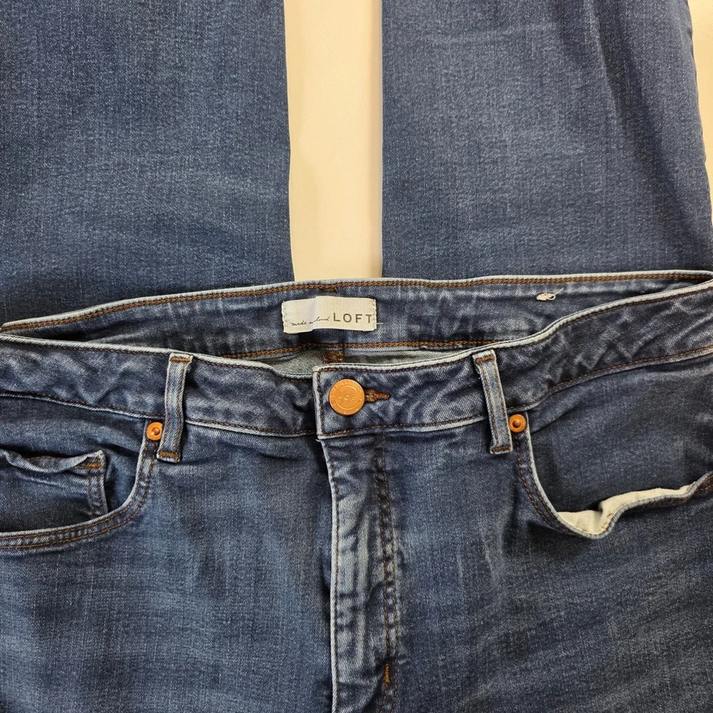 LOFT Curvy Skinny Jeans Dark Wash Denim Blue Size 14/32 Womens High Rise EUC - Picture 3 of 10